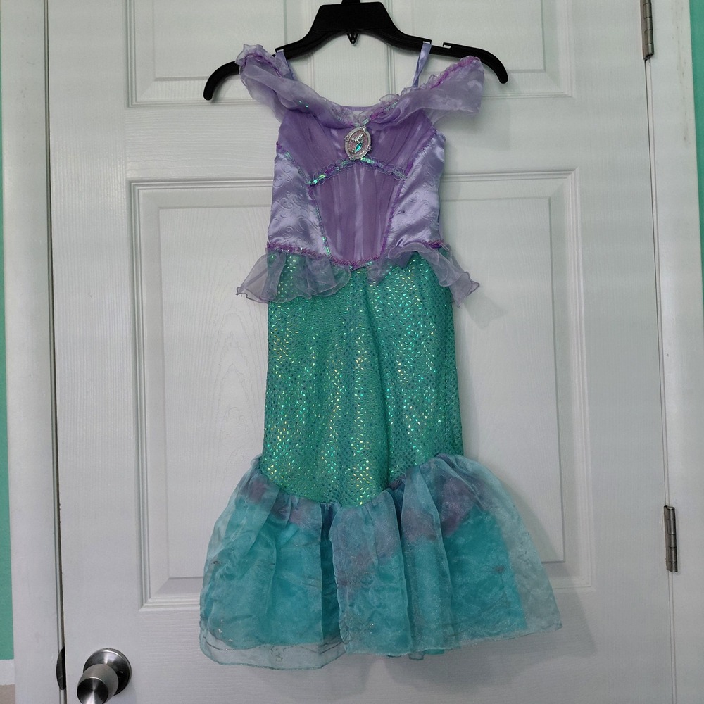 Disney Store Ariel Little Mermaid Costume Dress Purple Teal Girls 5/6 Sequin